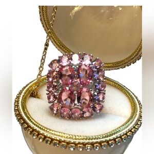 Large pink ice sterling rhodium plt Sz 6.75